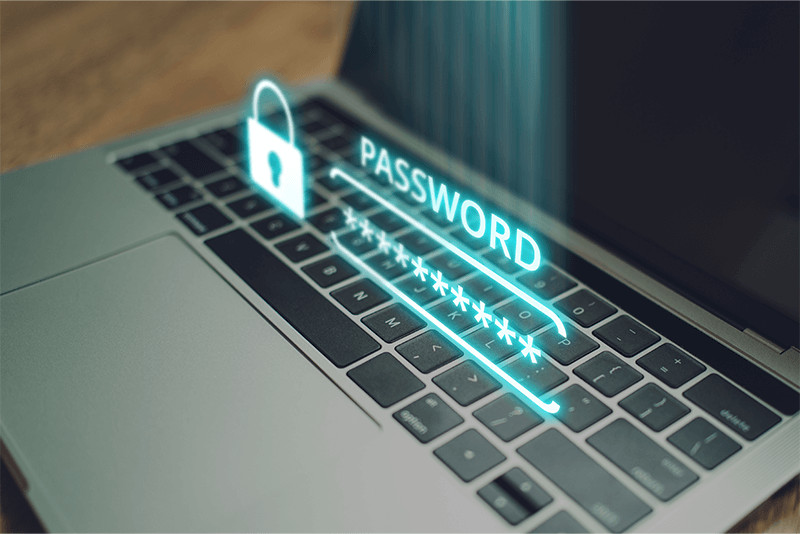 hidden password next to lock icon floating over laptop keyboard
