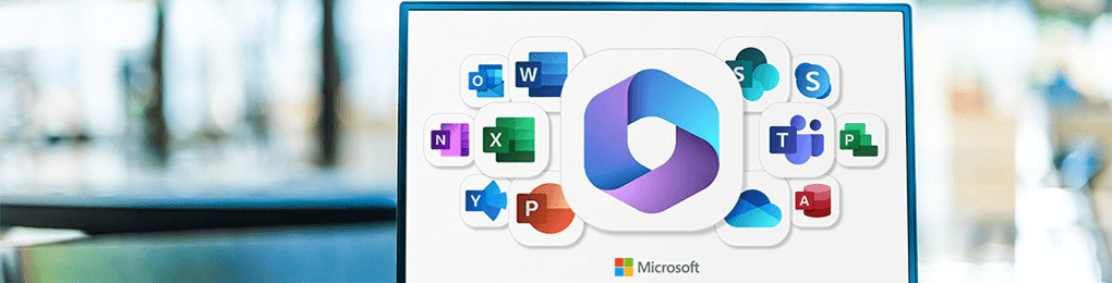 Microsoft 365 logos grouped together on a laptop computer screen