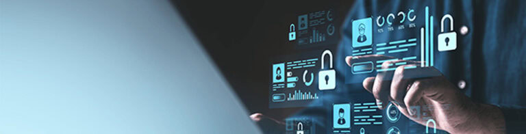 digital security icons hovering over laptop