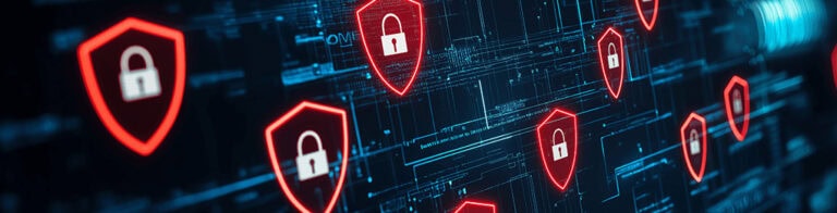 locks inside of red shields on a cyber background