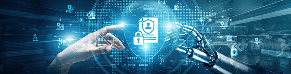 human and robot hands reaching towards a document with a lock over it